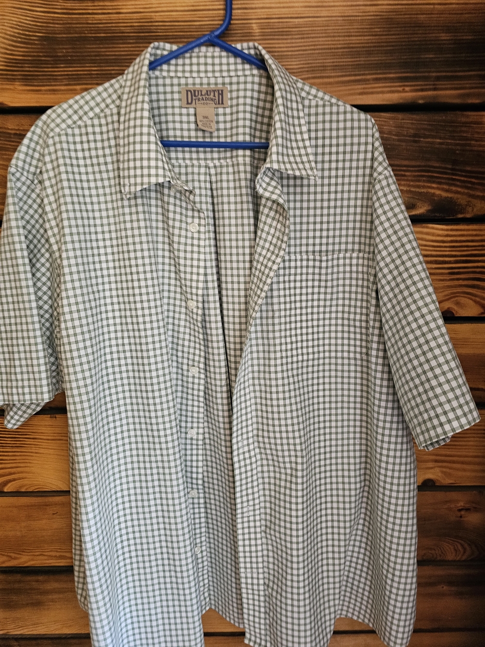 Duluth Trading Co Light Green & White Check Short Sleeve Button-Up
